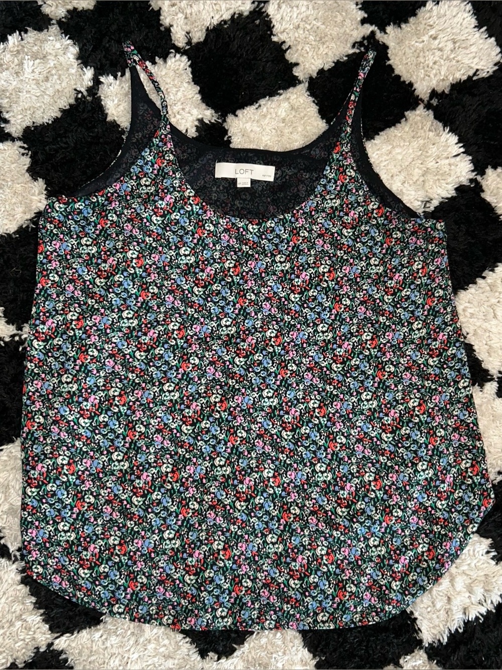 LOFT Petites Size MP Top Tank Black Floral Spaghetti Strap Sheer Liner Women’s